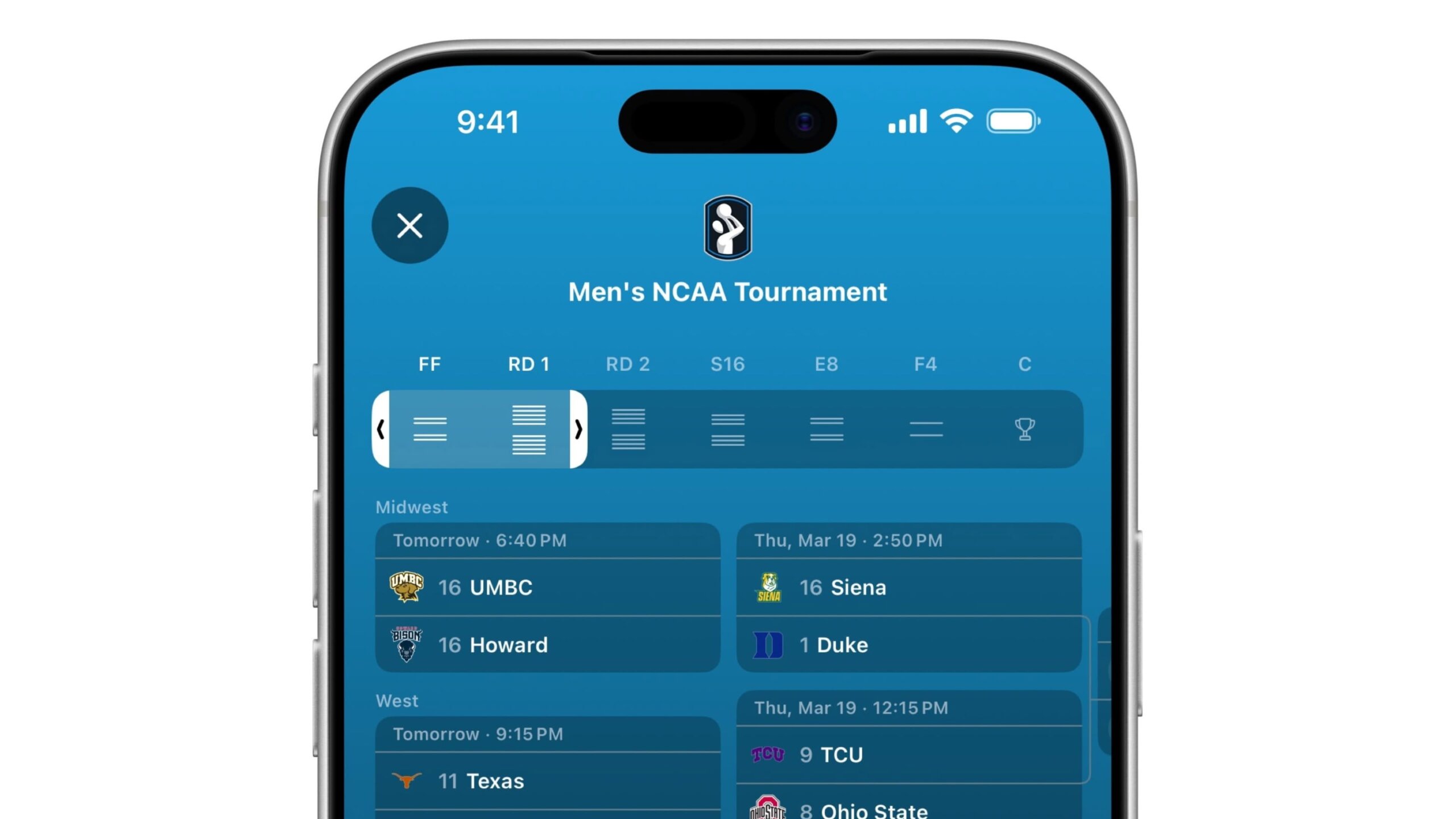 Apple Sports 앱을 사용하면 NCAA March Madness를 실시간으로 따라갈 수 있습니다.